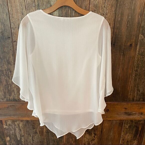 Milano Sz S White Sheer UnderTank Angel Sleeves Relaxed Fit Flowy Blouse - Picture 9 of 10